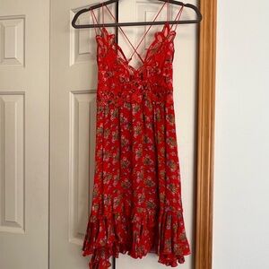 Free People Red Floral Lace Dress